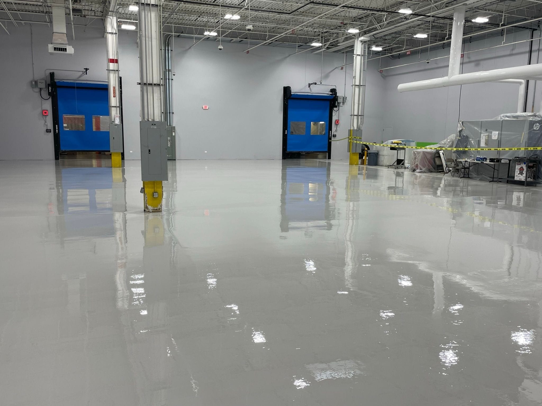 grey epoxy coating in a manufacturing facility