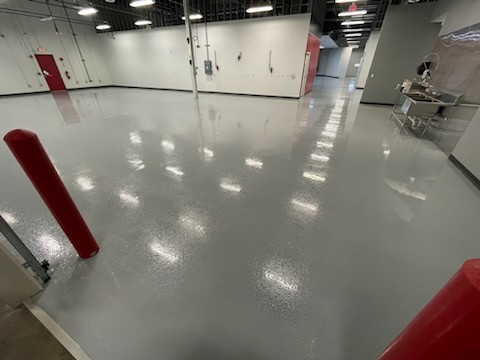 epoxy coating in food facility with non-slip floor.