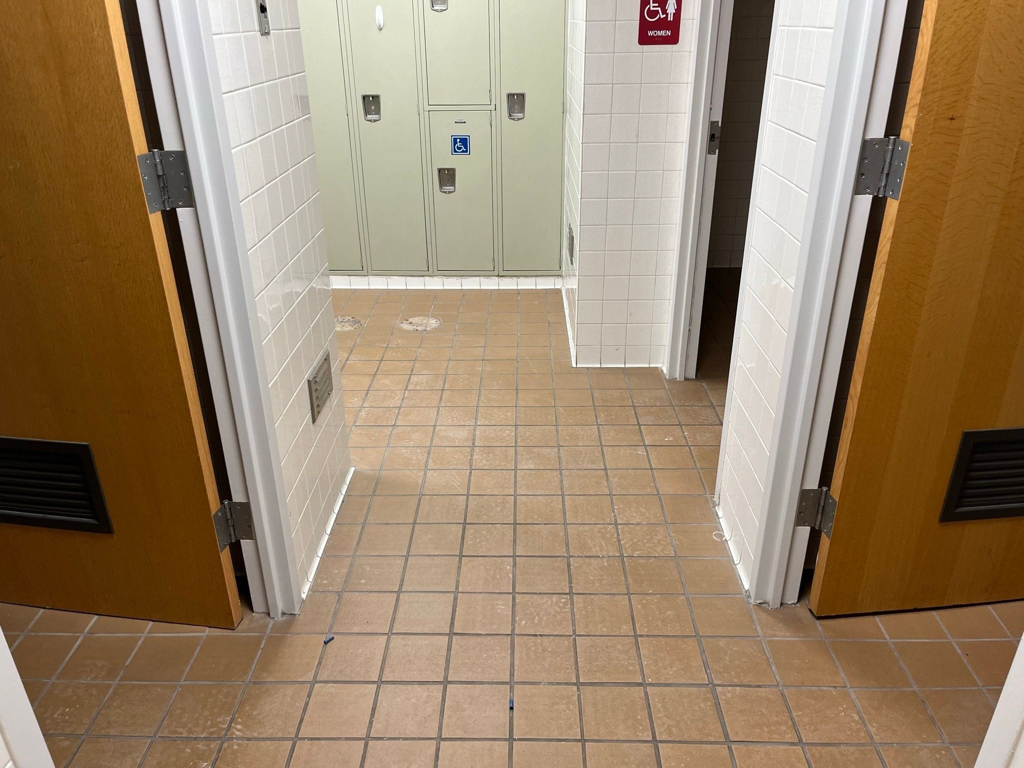 Tile floor in locker room